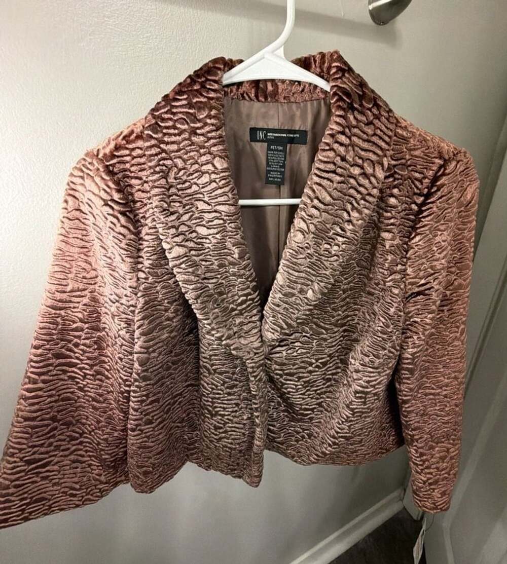 NWT INC International Concepts Vintage Glamour Faux Fur Jacket Petite Small Brow